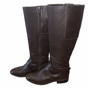=Nine West Brown Leather Blogger Riding Boots, Size 6.5